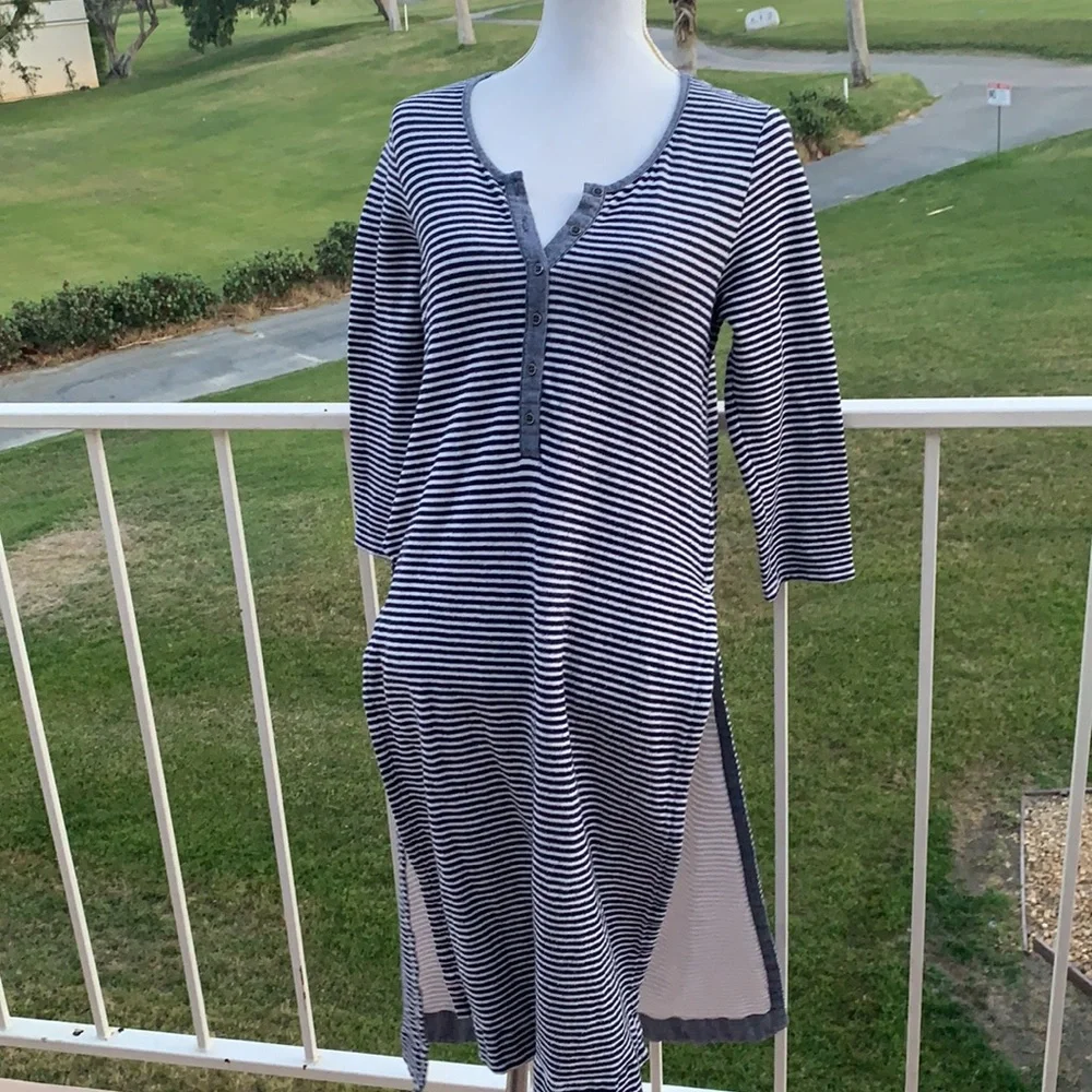 Anthropologie Postmark blue and white strip midi dress large - Picture 2 of 9